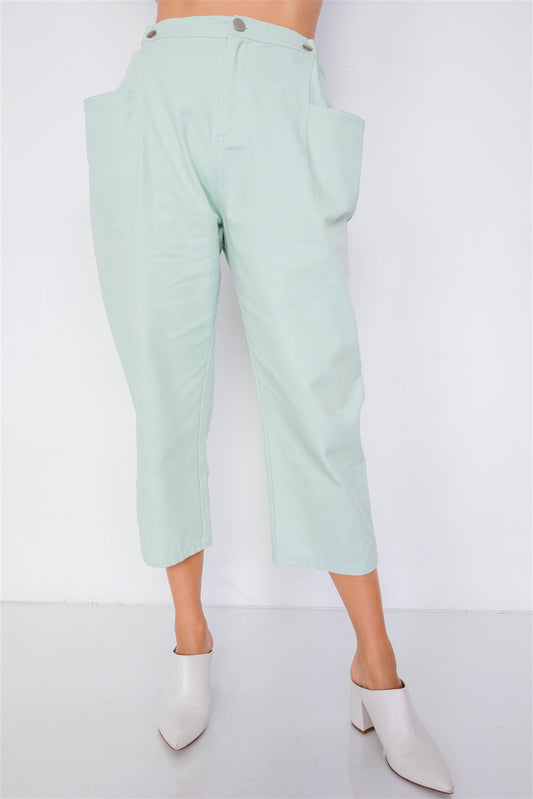 Pastel Chic Solid Ankle Wide Leg Adjustable Snap Waist Pants - ThingsWeUseAndLove 