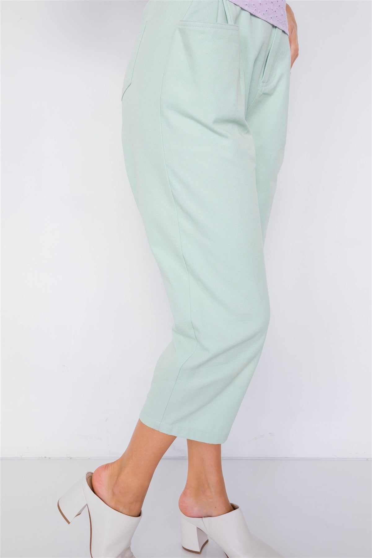 Pastel Chic Solid Ankle Wide Leg Adjustable Snap Waist Pants - ThingsWeUseAndLove 