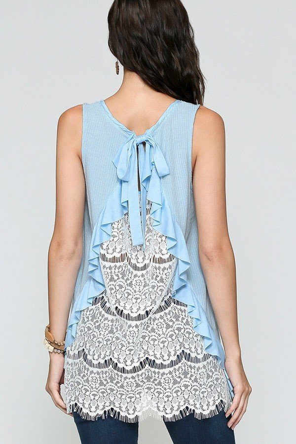 Sleeveless Back Lace Ruffle Detail Tank Top - ThingsWeUseAndLove 