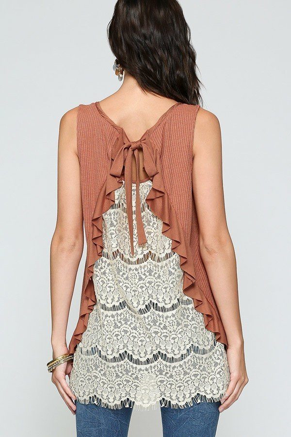 Sleeveless Back Lace Ruffle Detail Tank Top - ThingsWeUseAndLove 