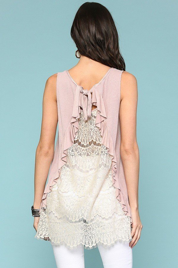 Sleeveless Back Lace Ruffle Detail Tank Top - ThingsWeUseAndLove 