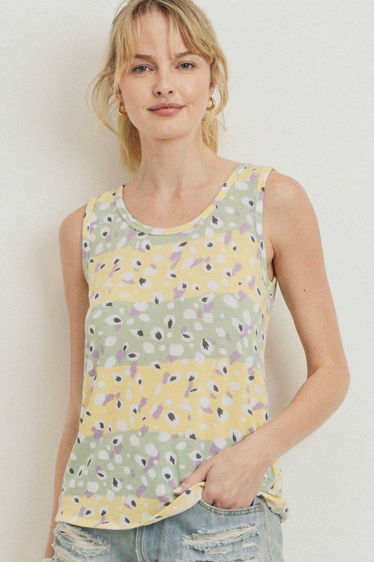 Printed Terry Back Opened Sleeveless Top - ThingsWeUseAndLove 