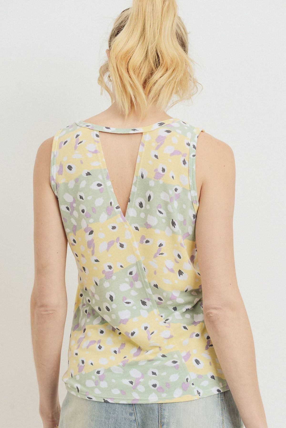 Printed Terry Back Opened Sleeveless Top - ThingsWeUseAndLove 