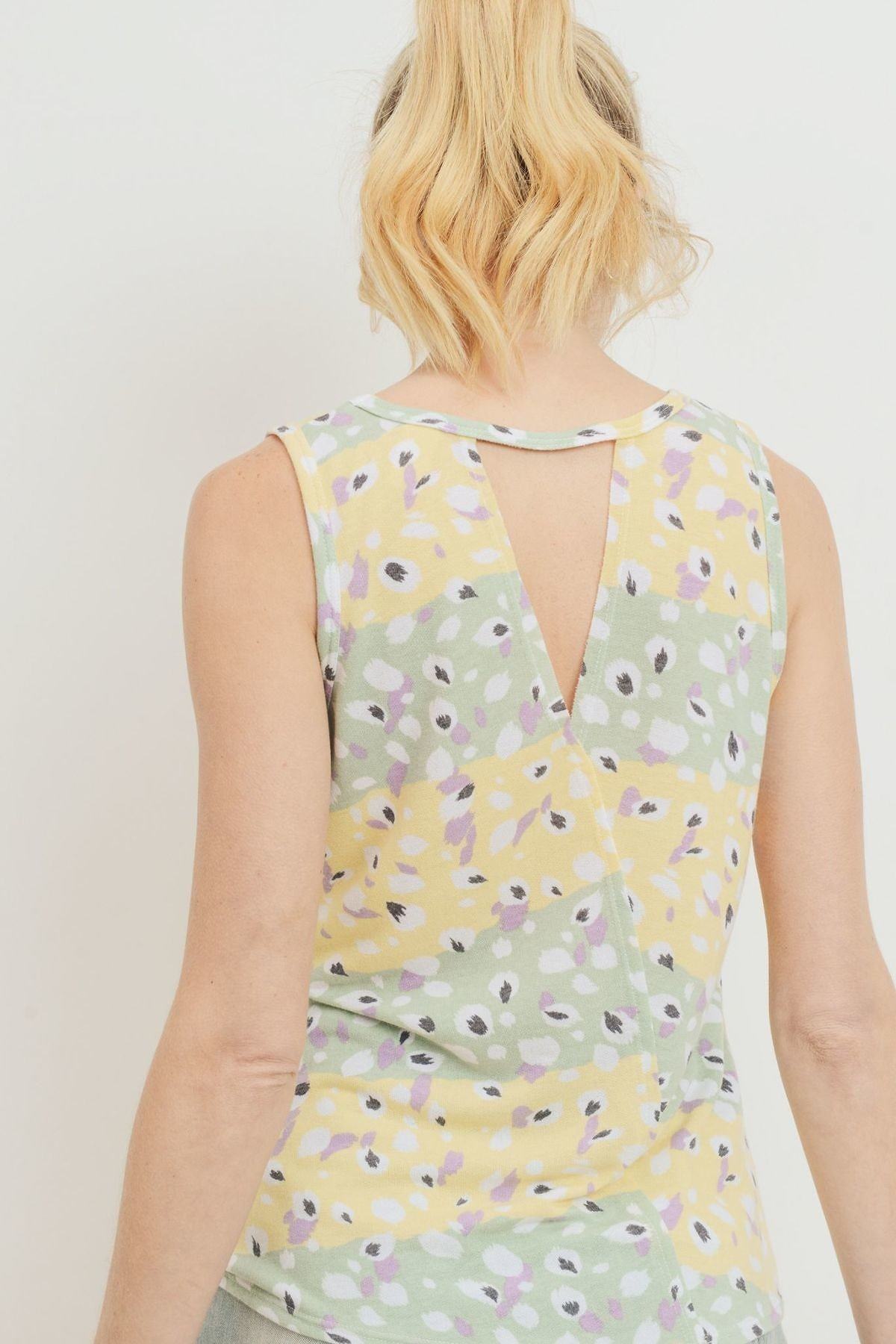 Printed Terry Back Opened Sleeveless Top - ThingsWeUseAndLove 