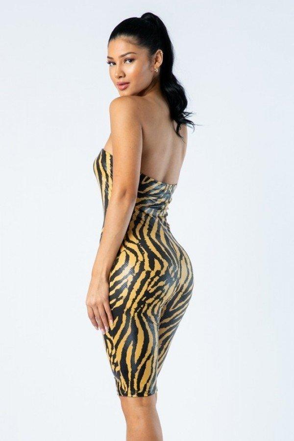 Zebra Print Tube Romper With Front O Ring Zipper Detail - ThingsWeUseAndLove 