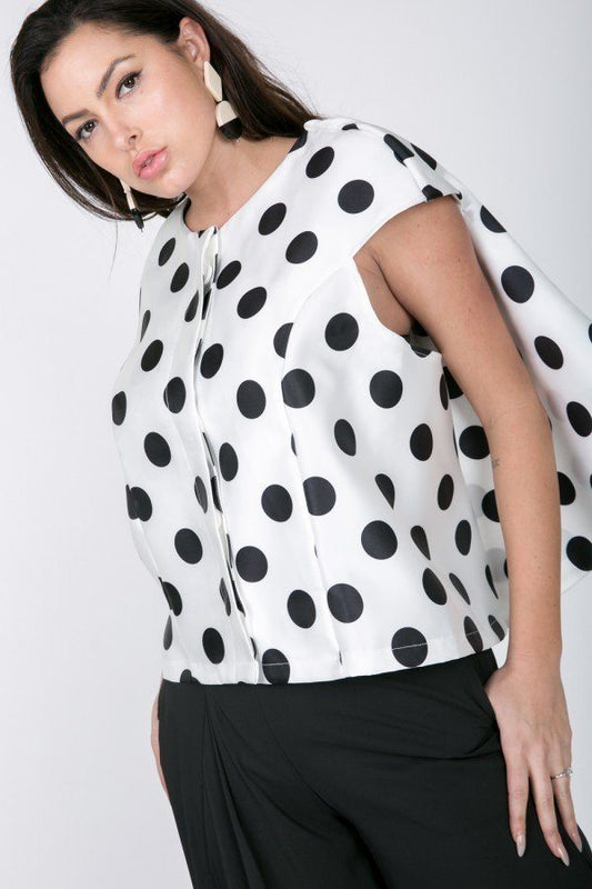 Cascade Ruffle Detail Polka Dot Print Top - ThingsWeUseAndLove 