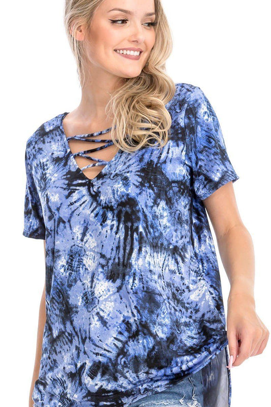 Tie Dye Print Short Sleeve Top - ThingsWeUseAndLove 