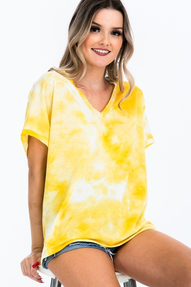 Tie-dye Top Featured In A V-neckline And Cuff Sort Sleeves - ThingsWeUseAndLove 