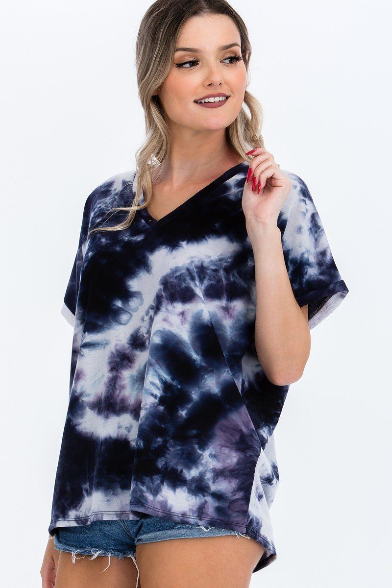 Tie-dye Top Featured In A V-neckline And Cuff Sort Sleeves - ThingsWeUseAndLove 