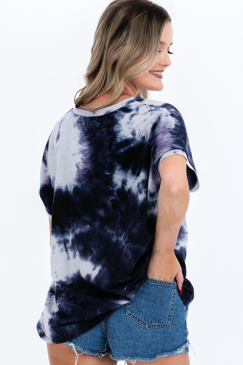 Tie-dye Top Featured In A V-neckline And Cuff Sort Sleeves - ThingsWeUseAndLove 