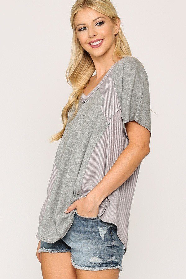 Rib Knit Mixed Dolman Sleeve Top With Round Hem - ThingsWeUseAndLove 