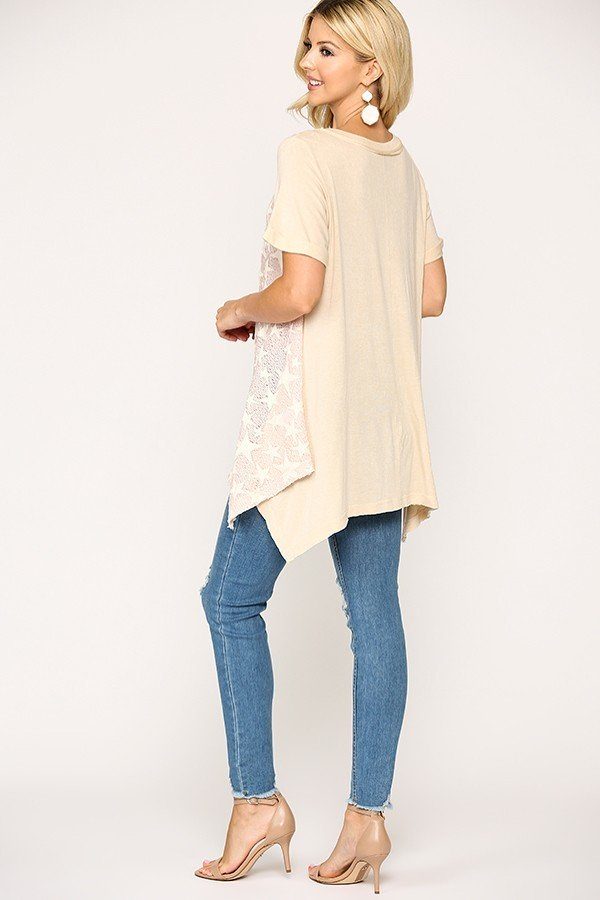 Star Textured Knit Mixed Tunic Top With Shark Bite Hem - ThingsWeUseAndLove 