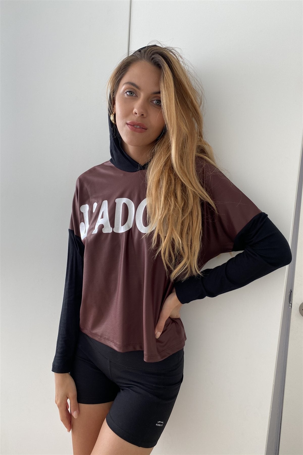 Burgundy And Black "j'adore" Silver Graphic Hoodie Top - ThingsWeUseAndLove 