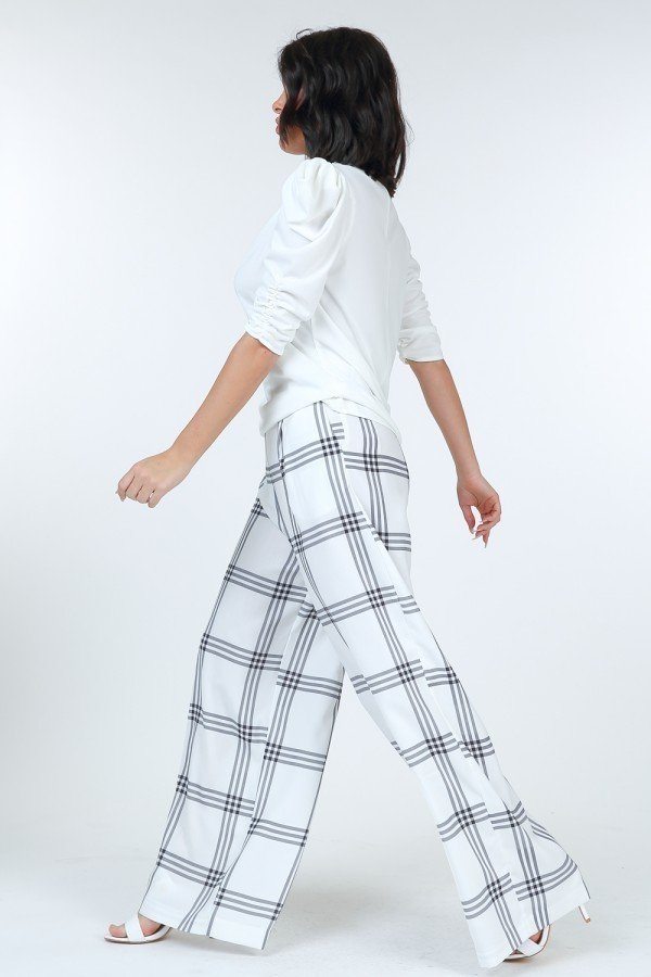 High Waist Plaid Print Wide Leg Pants - ThingsWeUseAndLove 