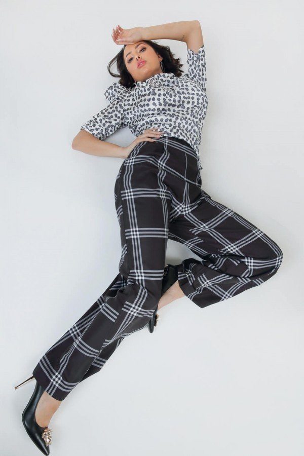 High Waist Plaid Print Wide Leg Pants - ThingsWeUseAndLove 