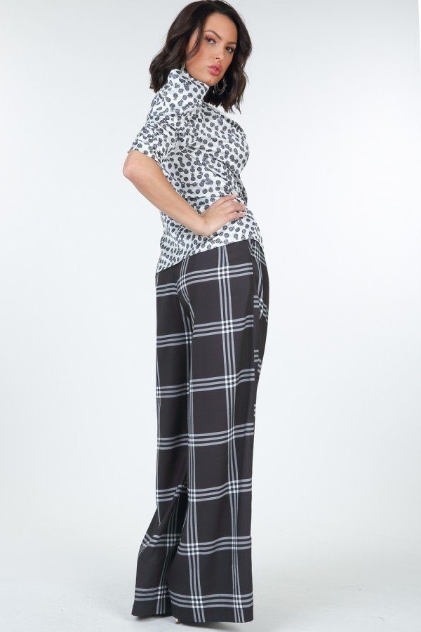 High Waist Plaid Print Wide Leg Pants - ThingsWeUseAndLove 