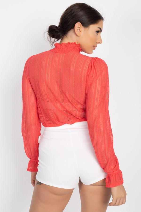 Ruffle Mock Neck Lace Top - ThingsWeUseAndLove 