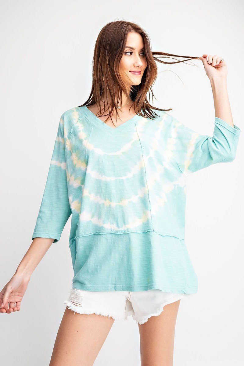 3/4 Sleeves Special Washed Boxy Cotton Slub Top - ThingsWeUseAndLove 