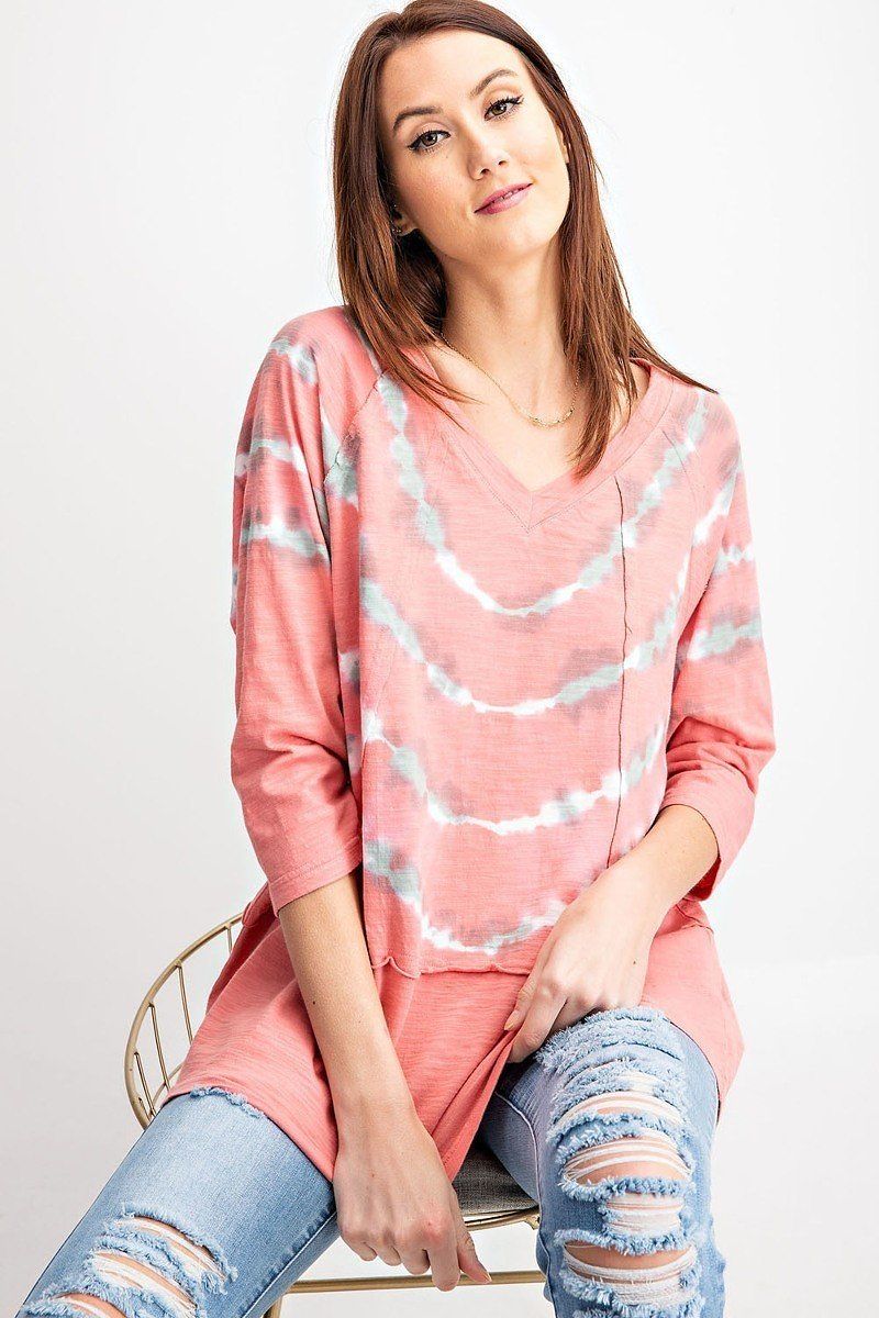 3/4 Sleeves Special Washed Boxy Cotton Slub Top - ThingsWeUseAndLove 