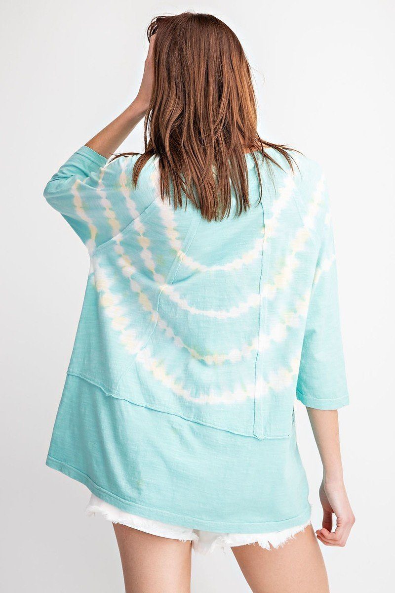 3/4 Sleeves Special Washed Boxy Cotton Slub Top - ThingsWeUseAndLove 