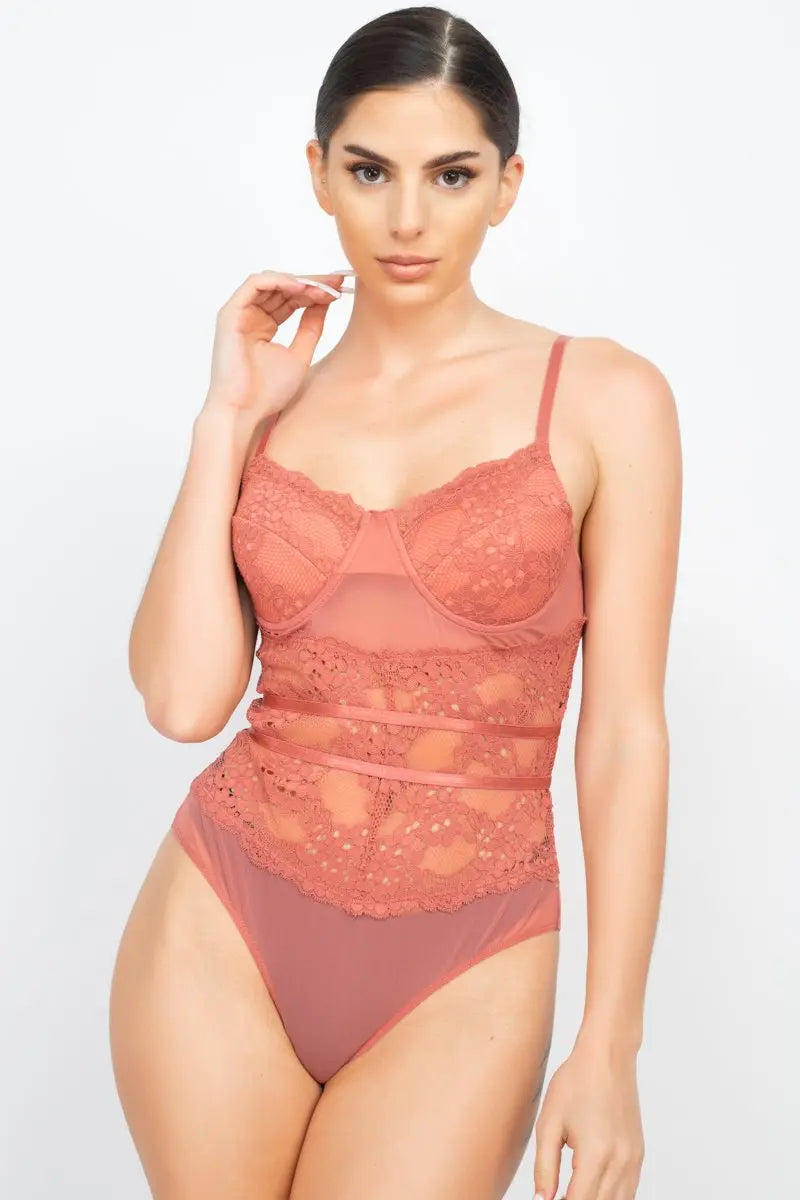 Sheer Lace Floral Padded Bodysuit - ThingsWeUseAndLove 