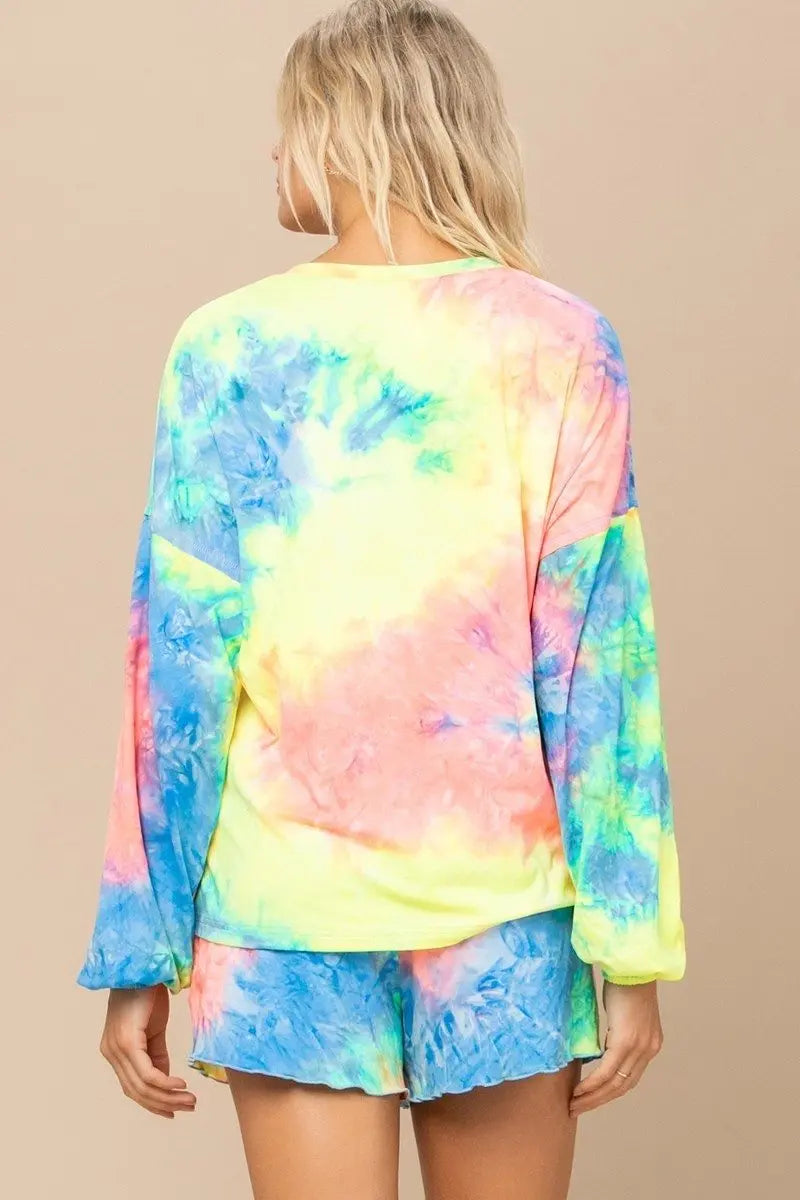 Tie-dye Printed Knit Top And Shorts Set - ThingsWeUseAndLove 