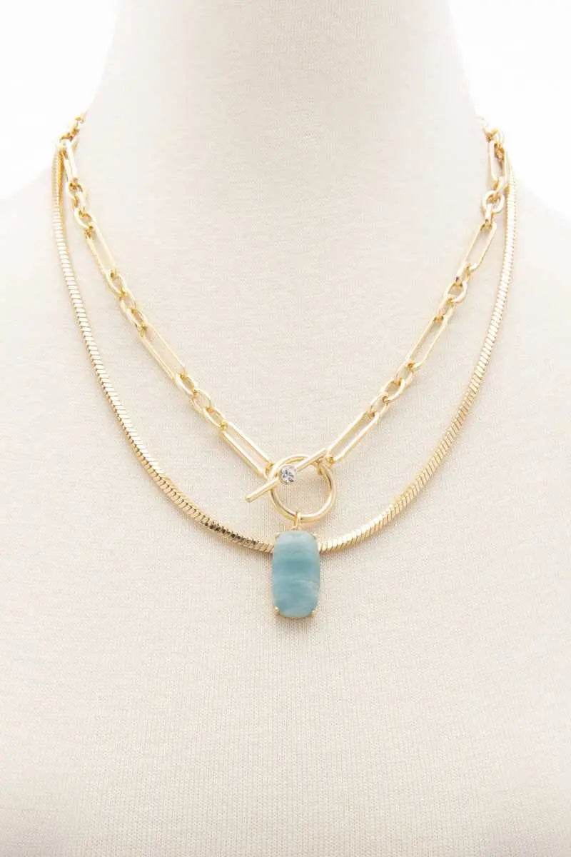 Oval Stone Toggle Clasp Layered Necklace - ThingsWeUseAndLove 