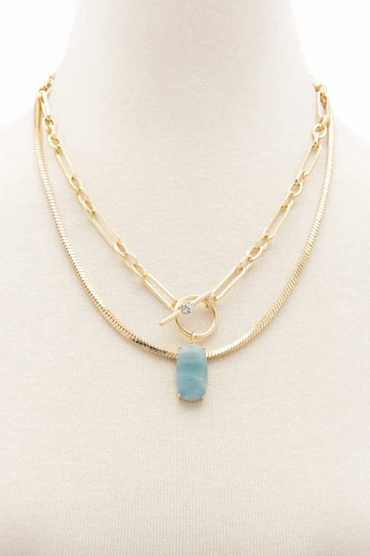 Oval Stone Toggle Clasp Layered Necklace - ThingsWeUseAndLove 