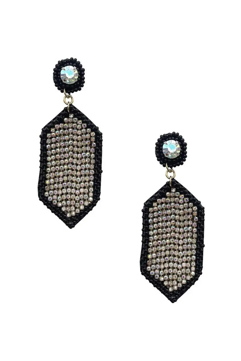 Seed Bead Rhinestone Hexagon Dangle Earring - ThingsWeUseAndLove 