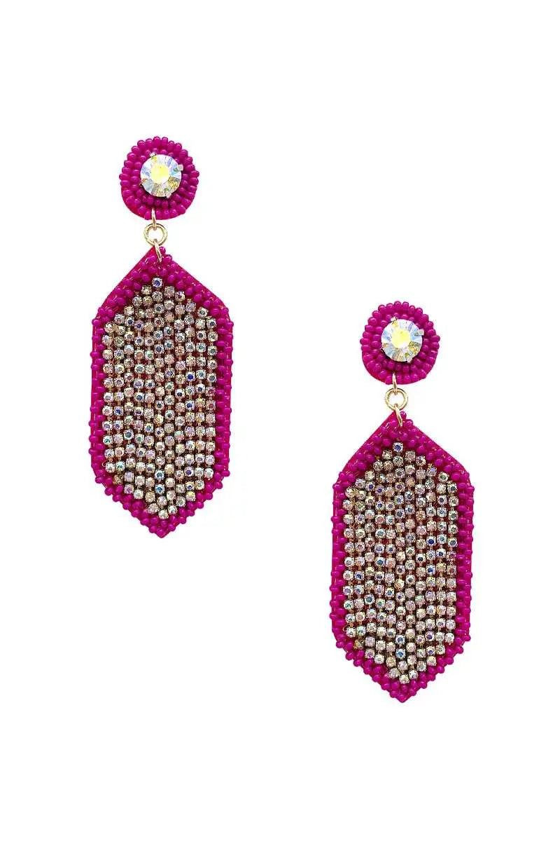 Seed Bead Rhinestone Hexagon Dangle Earring - ThingsWeUseAndLove 