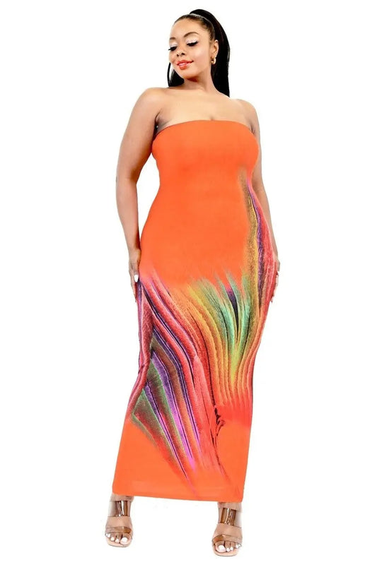 Plus Sleeveless Color Gradient Tube Top Maxi Dress - ThingsWeUseAndLove 