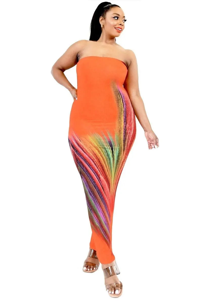 Plus Sleeveless Color Gradient Tube Top Maxi Dress - ThingsWeUseAndLove 