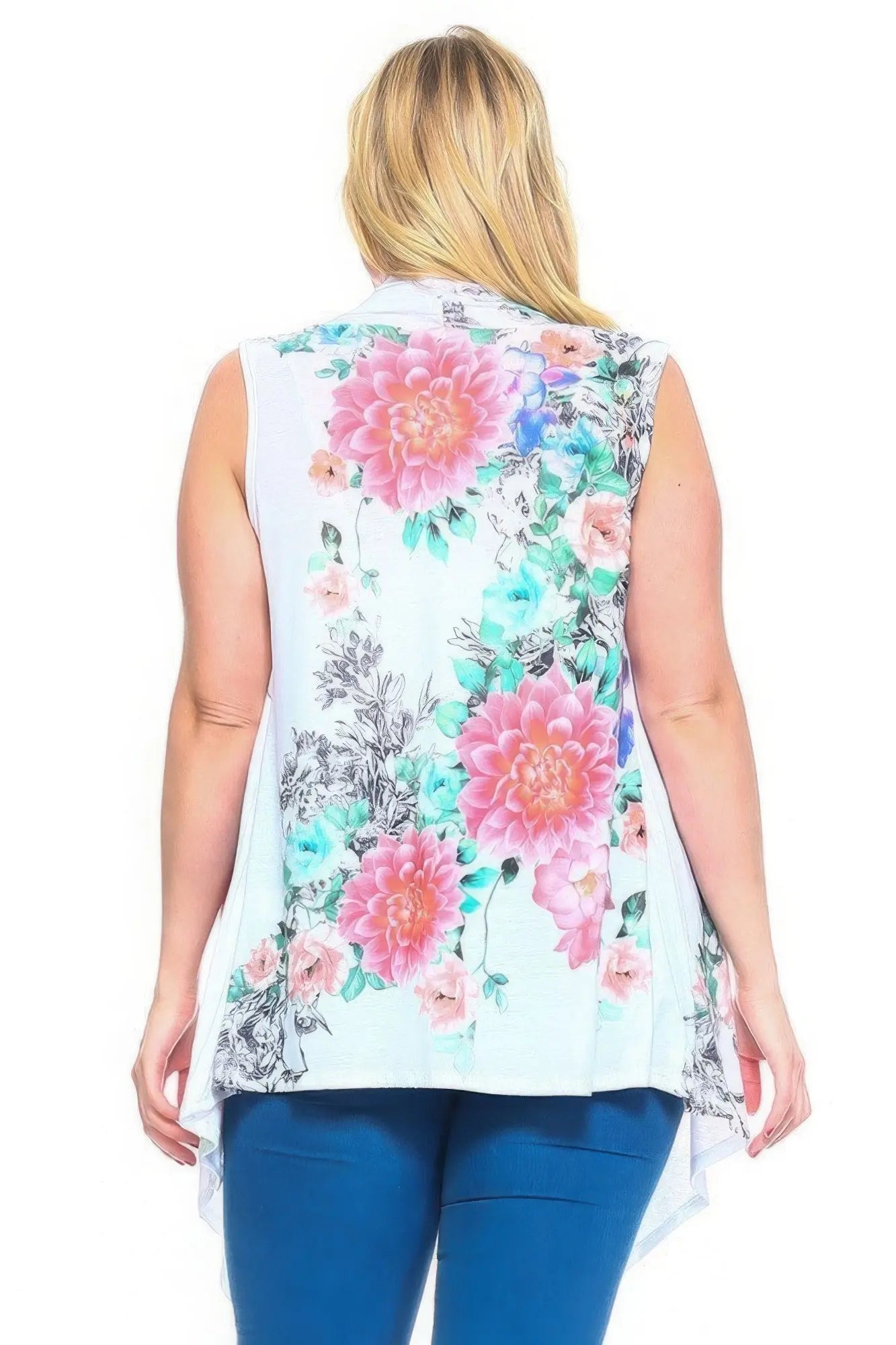 Floral Print, Open Front Vest With An Asymmetric Hem. - ThingsWeUseAndLove 