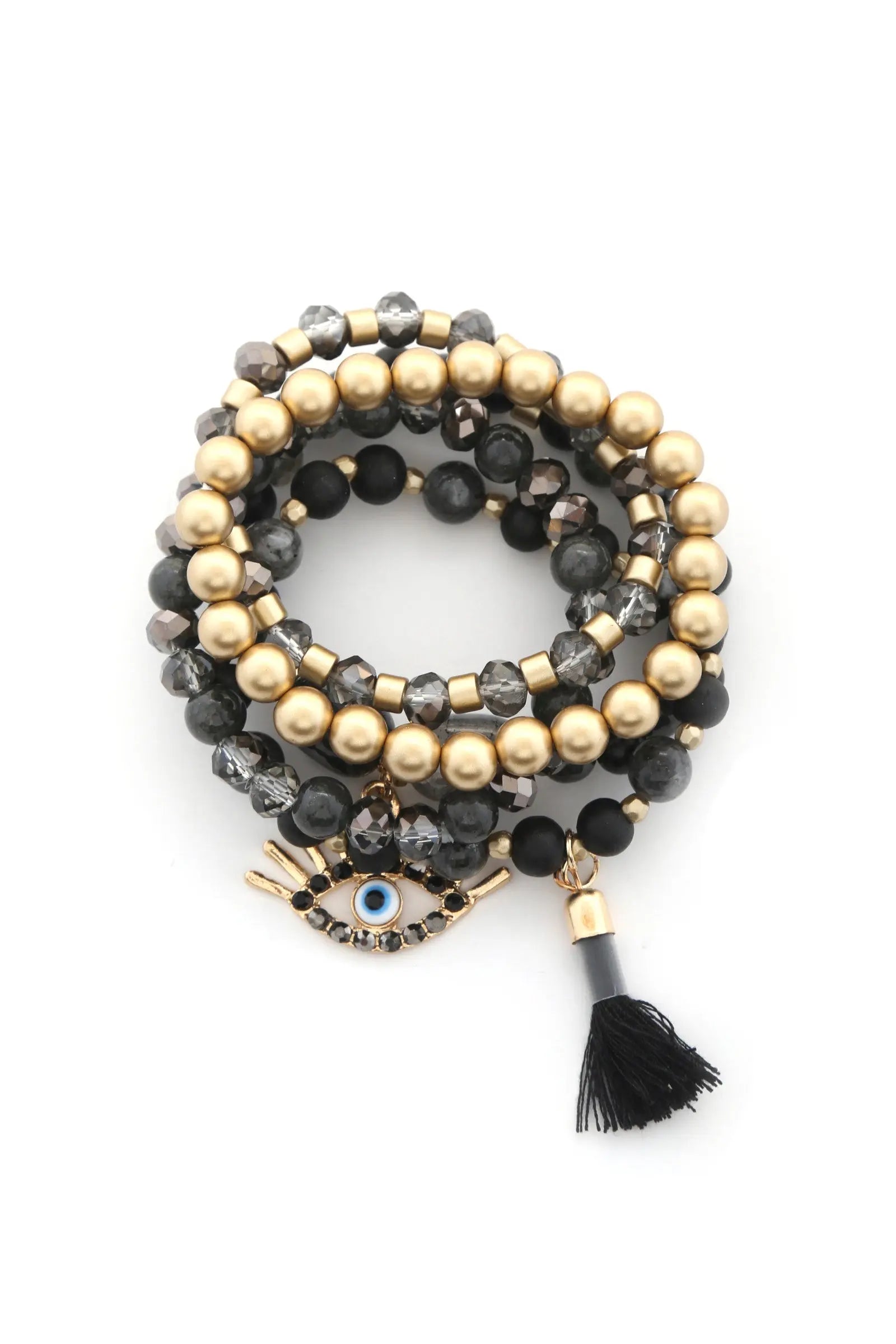 Evil Eye Bead Tassel Bracelet Set - ThingsWeUseAndLove 