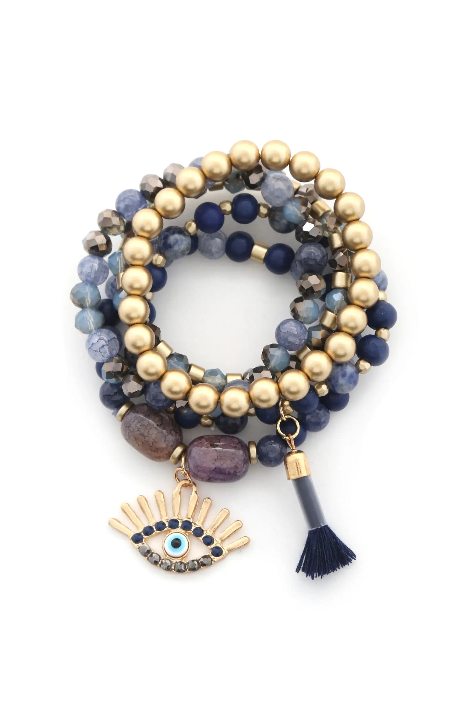 Evil Eye Bead Tassel Bracelet Set - ThingsWeUseAndLove 