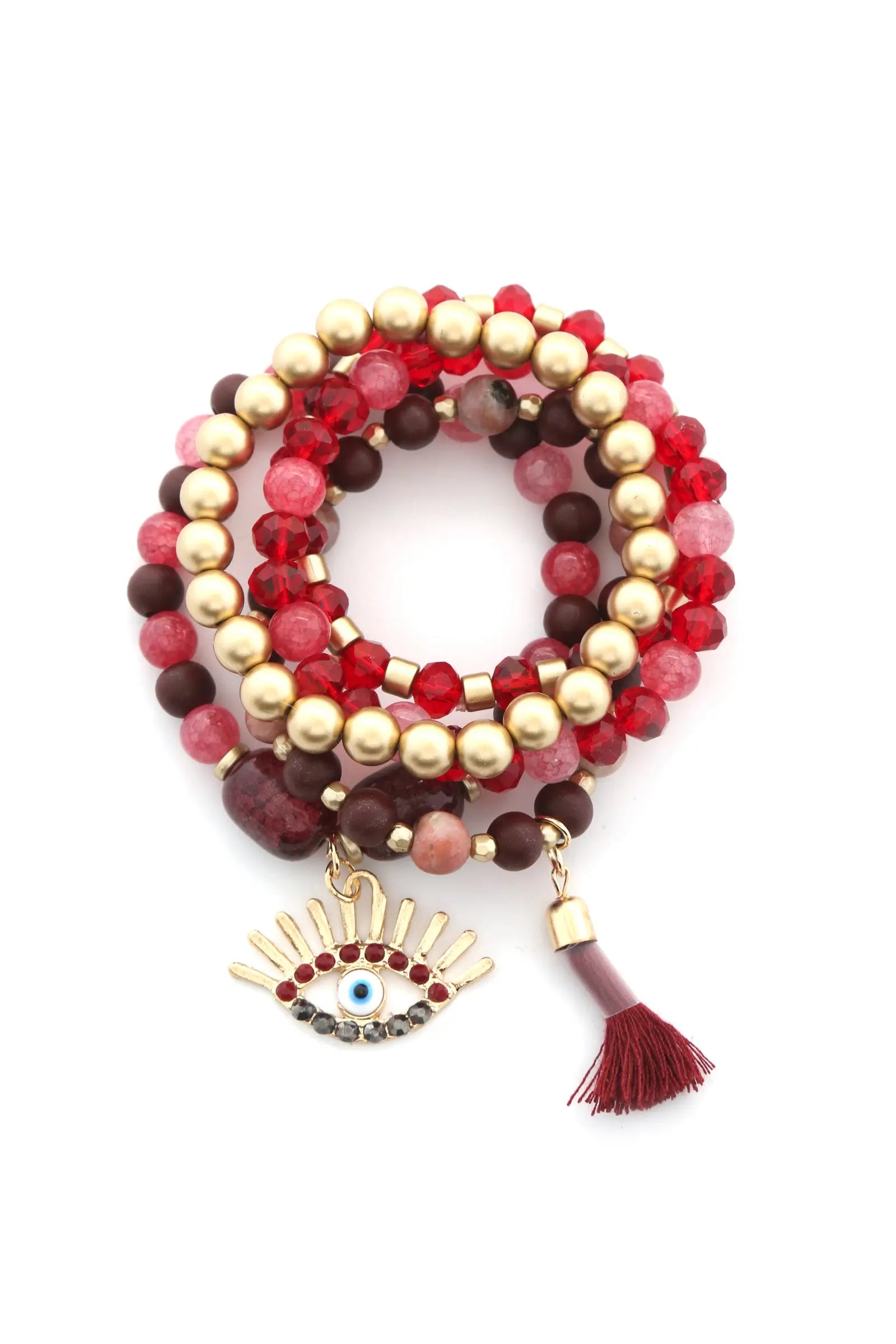 Evil Eye Bead Tassel Bracelet Set - ThingsWeUseAndLove 