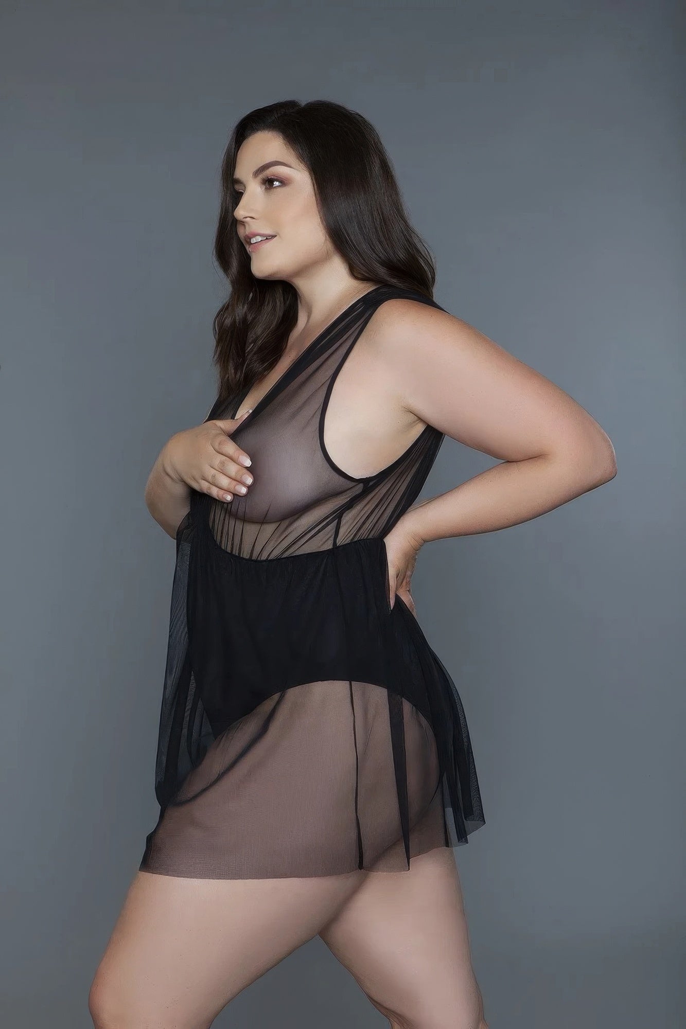 1 Pc Deep V-neck Mesh Babydoll - ThingsWeUseAndLove 