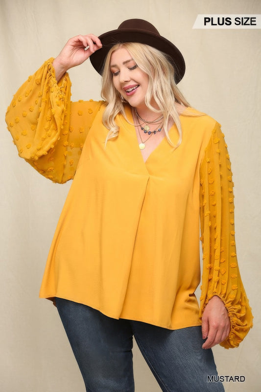 Woven And Textured Chiffon Top With Voluminous Sheer Sleeves - ThingsWeUseAndLove 