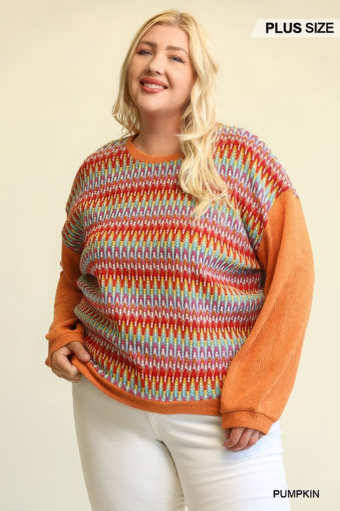 Novelty Knit And Solid Knit Mixed Loose Top With Drop Down Shoulder - ThingsWeUseAndLove 