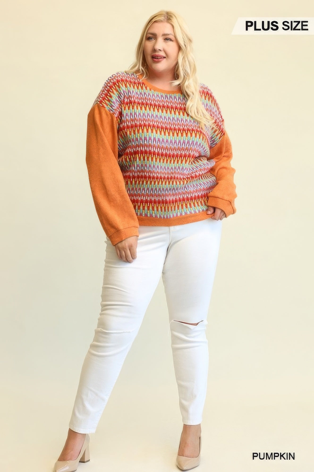 Novelty Knit And Solid Knit Mixed Loose Top With Drop Down Shoulder - ThingsWeUseAndLove 