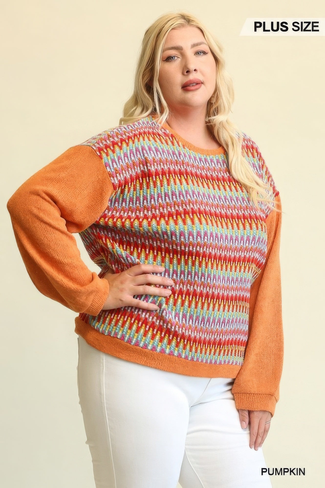 Novelty Knit And Solid Knit Mixed Loose Top With Drop Down Shoulder - ThingsWeUseAndLove 