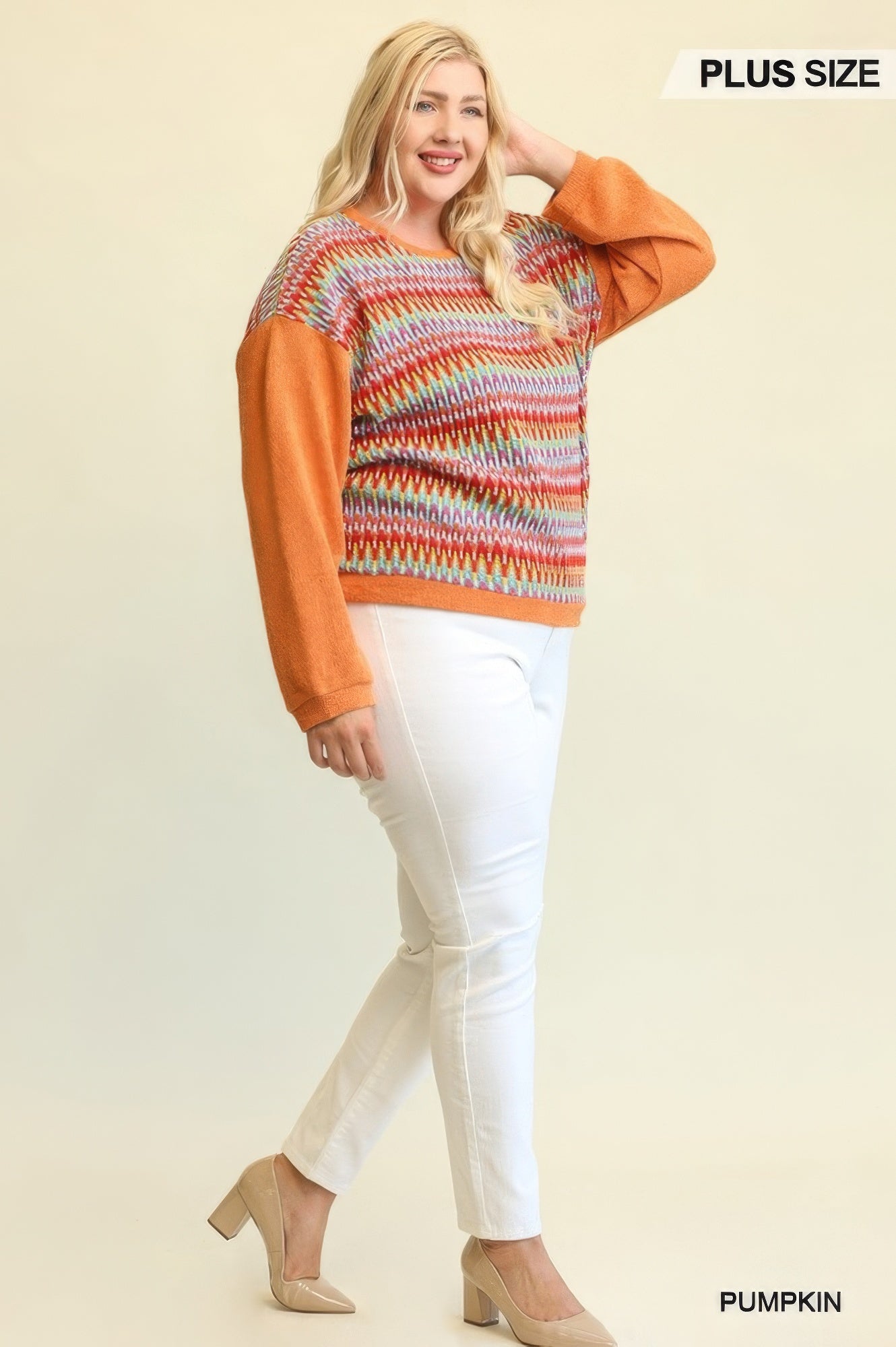 Novelty Knit And Solid Knit Mixed Loose Top With Drop Down Shoulder - ThingsWeUseAndLove 