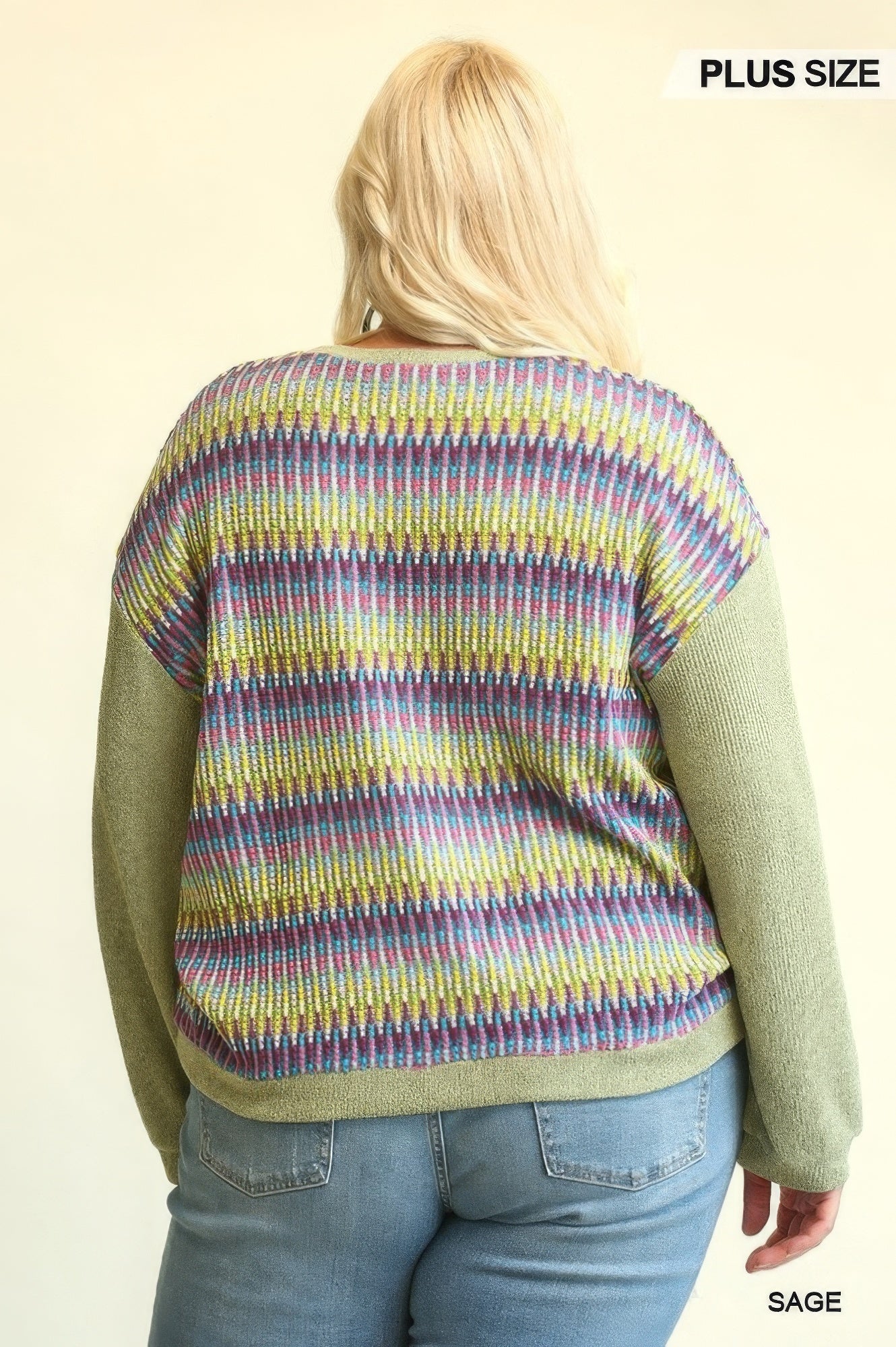 Novelty Knit And Solid Knit Mixed Loose Top With Drop Down Shoulder - ThingsWeUseAndLove 