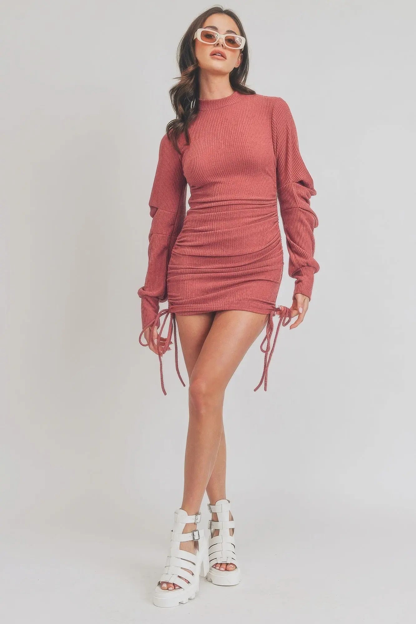 Solid Color Mock Neck Mini Bodycon Dress - ThingsWeUseAndLove 