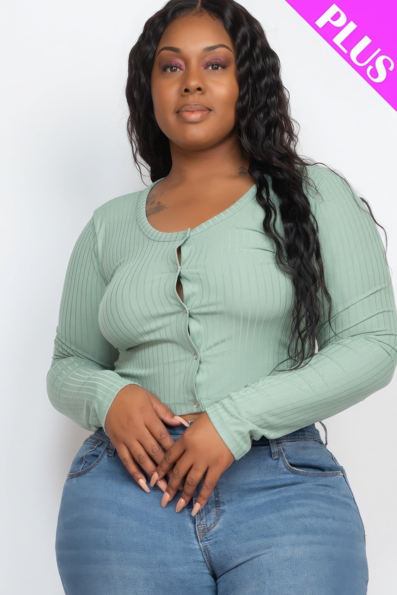 Plus Size Button Up Cropped Top - ThingsWeUseAndLove 