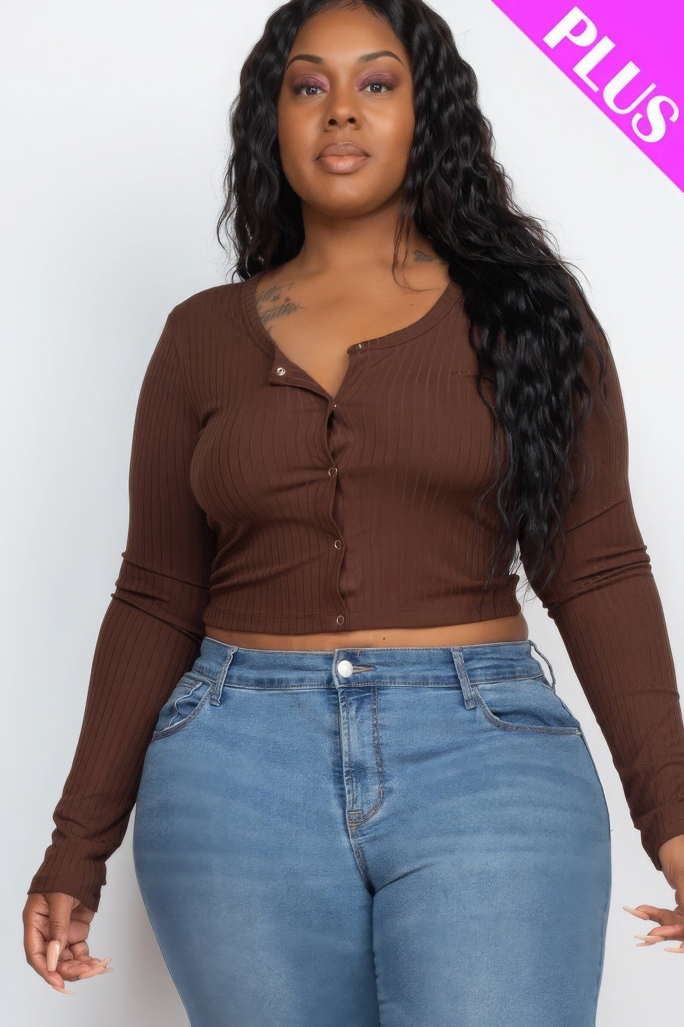 Plus Size Button Up Cropped Top - ThingsWeUseAndLove 