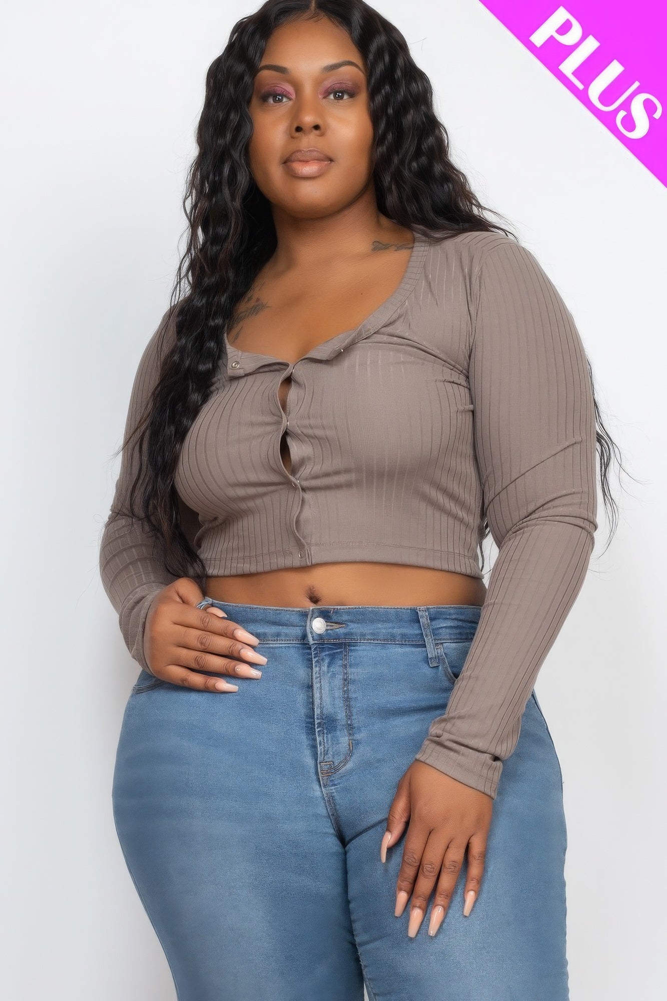 Plus Size Button Up Cropped Top - ThingsWeUseAndLove 