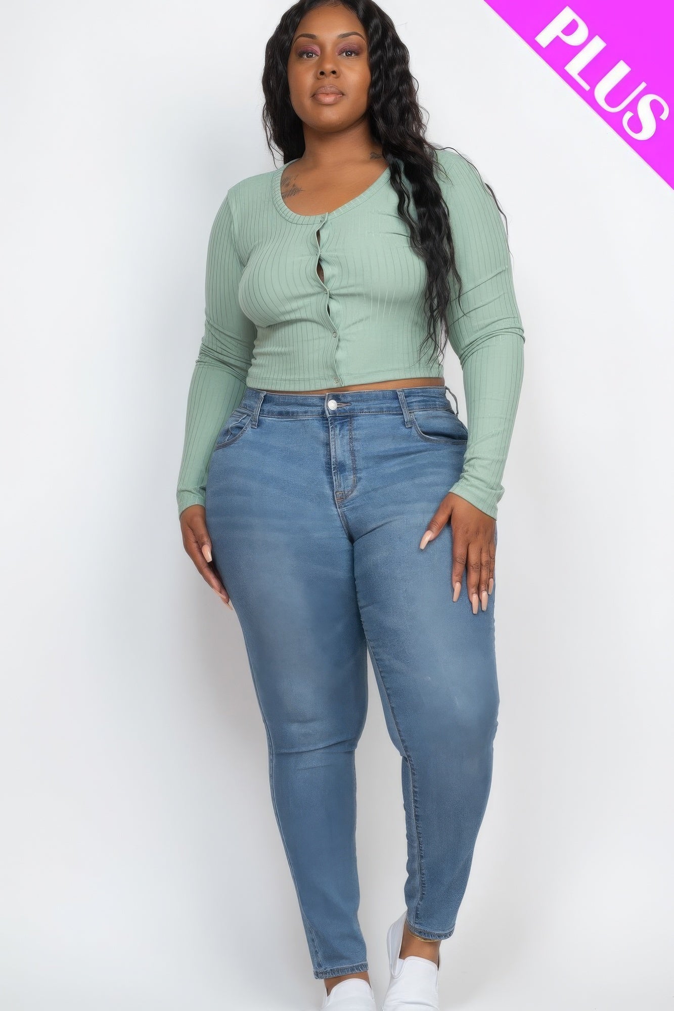 Plus Size Button Up Cropped Top - ThingsWeUseAndLove 