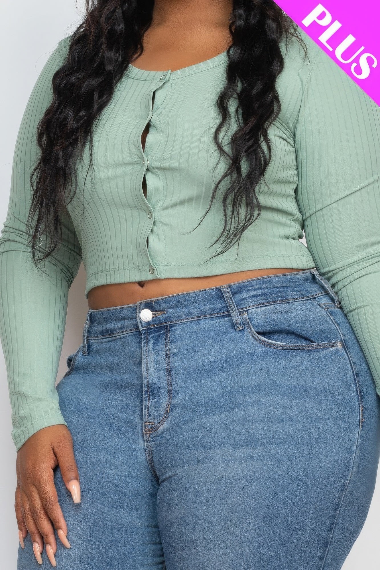 Plus Size Button Up Cropped Top - ThingsWeUseAndLove 