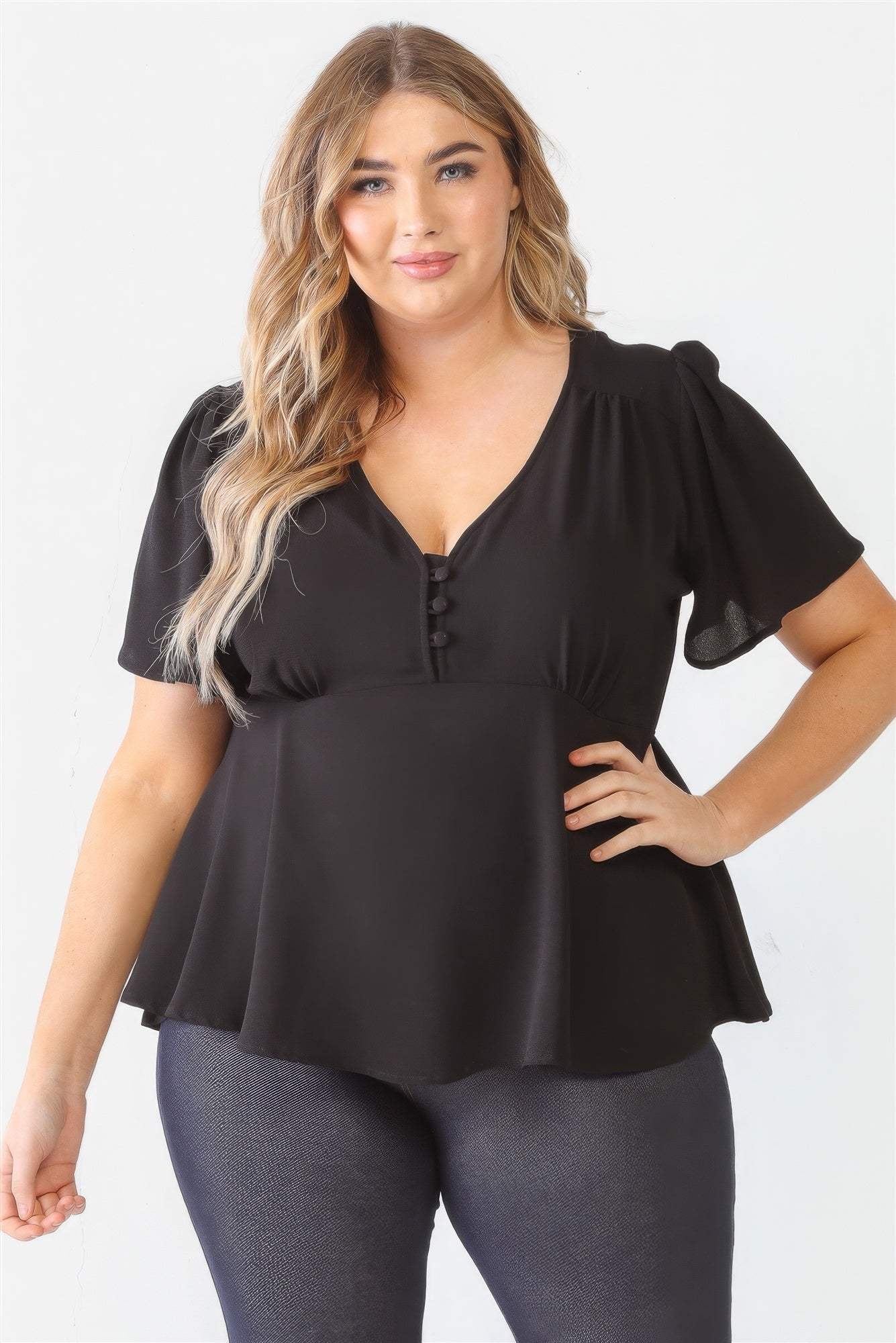 Plus Tie Detail Flare Top - ThingsWeUseAndLove 